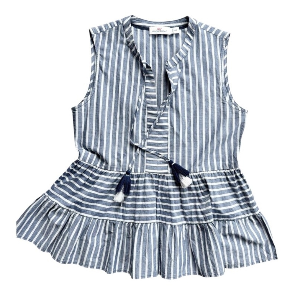 Vineyard Vines Striped Peplum Tassel Blouse – Size Large